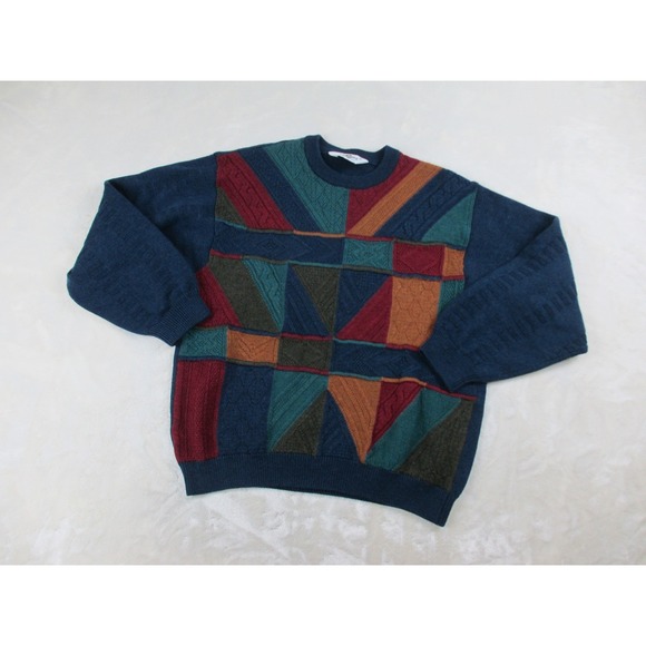 Dalmine Uomo Sweater Mens Medium Blue Italy Wool Patchwork Pullover Casual - Picture 2 of 9